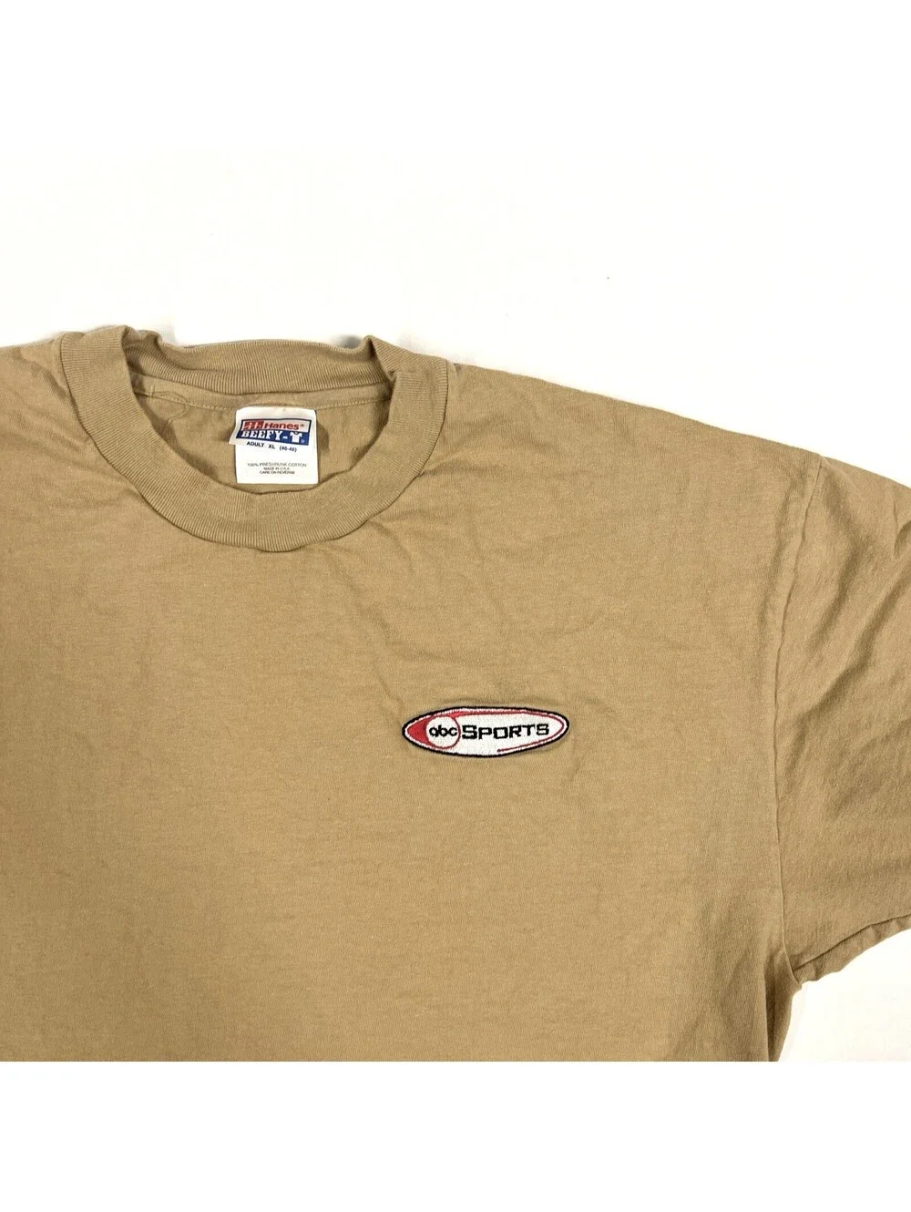 Vintage ABC Sports T Shirt Sz XL Hanes Embroidered Logo Tan Beige